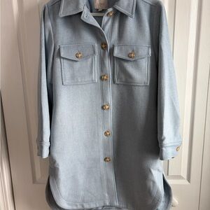 LOFT Pale Blue Utility Coatshirt with Gold Buttons